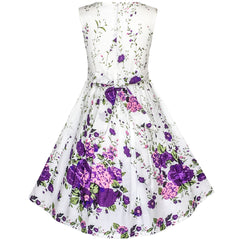 Girls Dress Rose Flower Double Bow Tie Party Size 4-12 Years