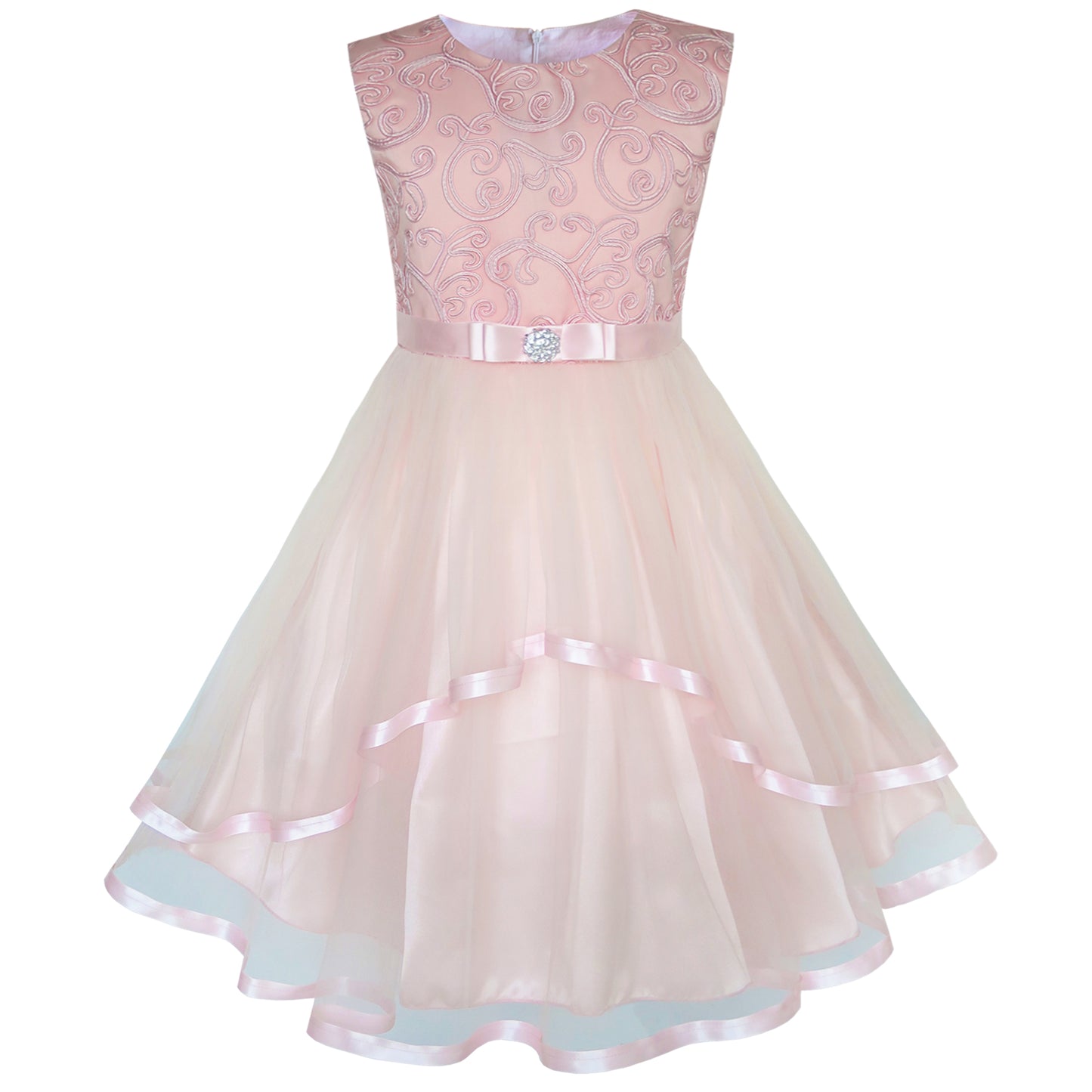 Sunny Fashion Girls Elegant Wave Hem Tulle Party Dress