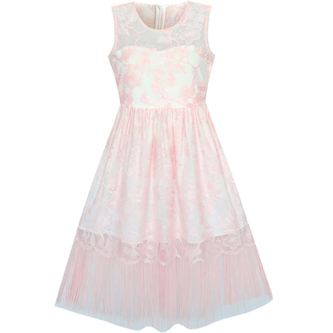 Girls Dress Lace Tassel Hem Princess Party Size 4-16 Years