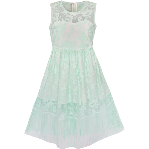 Girls Dress Lace Tassel Hem Princess Party Size 4-16 Years