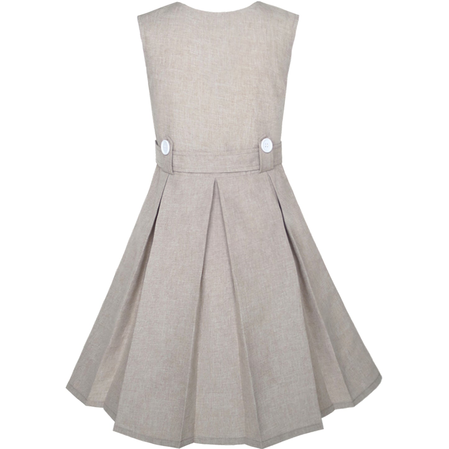Girls Dress Khaki Button Back School Pleated Hem Size 6-14 Years