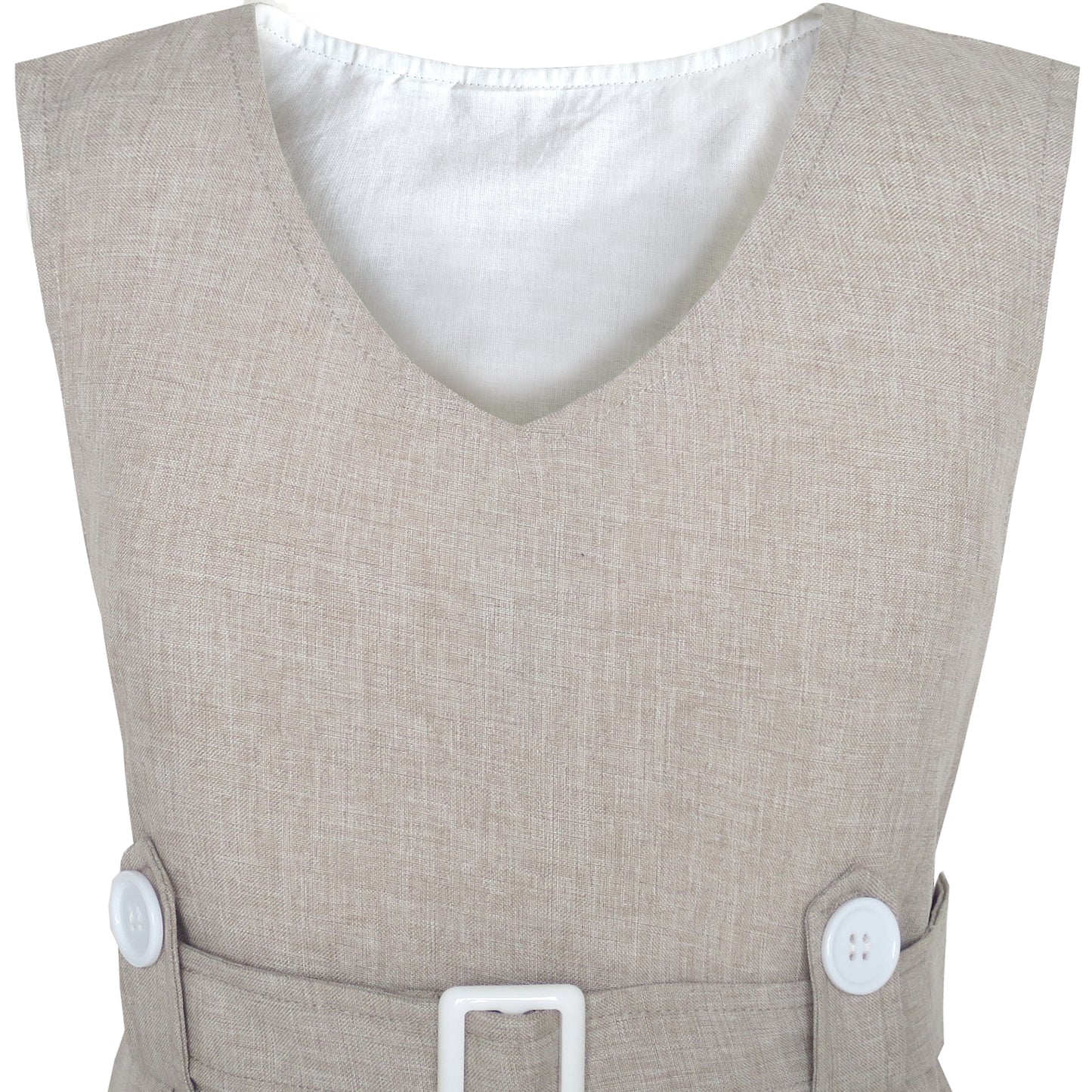 Girls Dress Khaki Button Back School Pleated Hem Size 6-14 Years