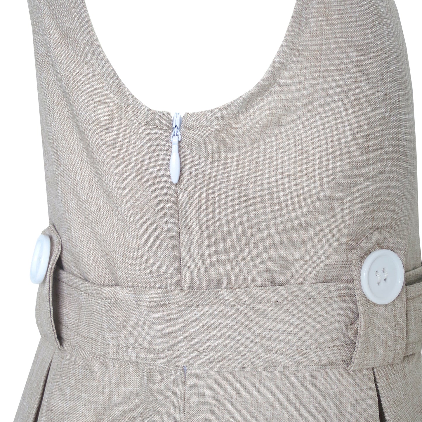 Girls Dress Khaki Button Back School Pleated Hem Size 6-14 Years