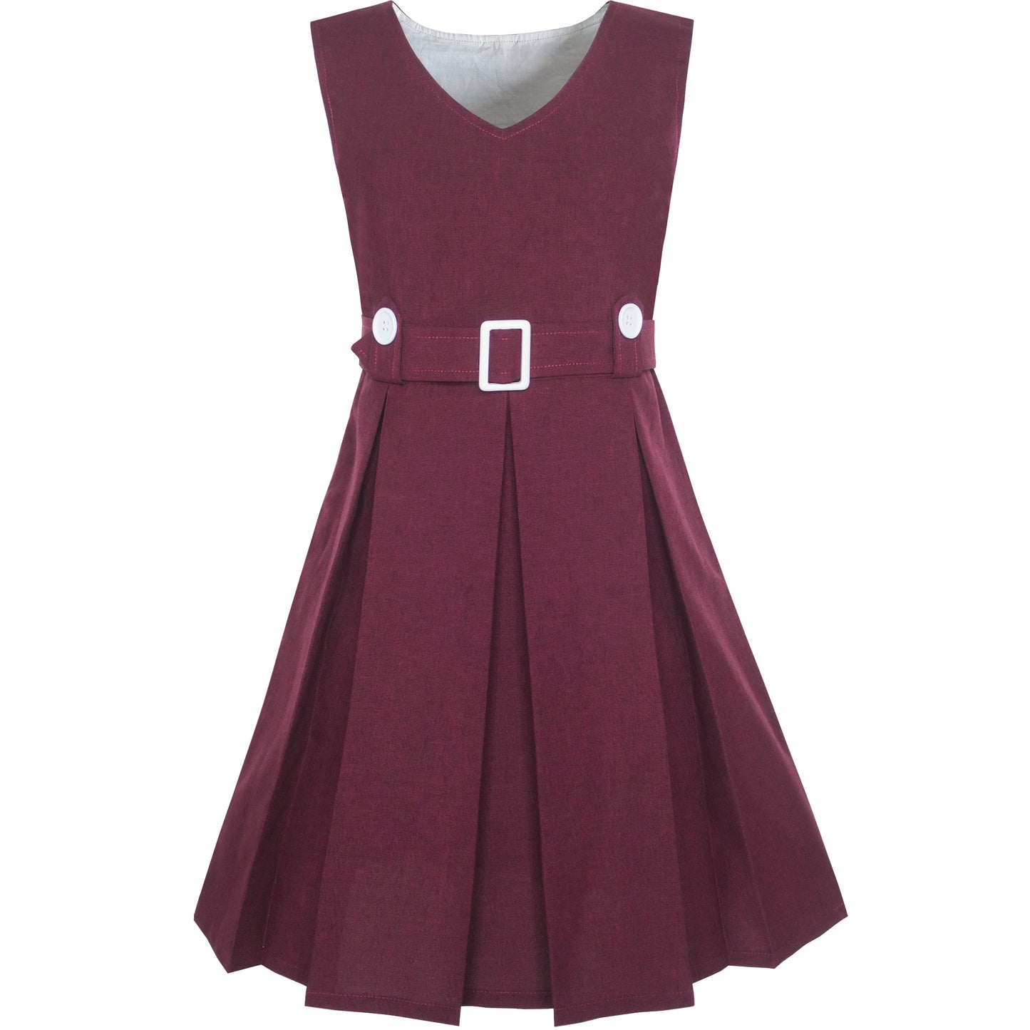 Girls Dress Khaki Button Back School Pleated Hem Size 6-14 Years