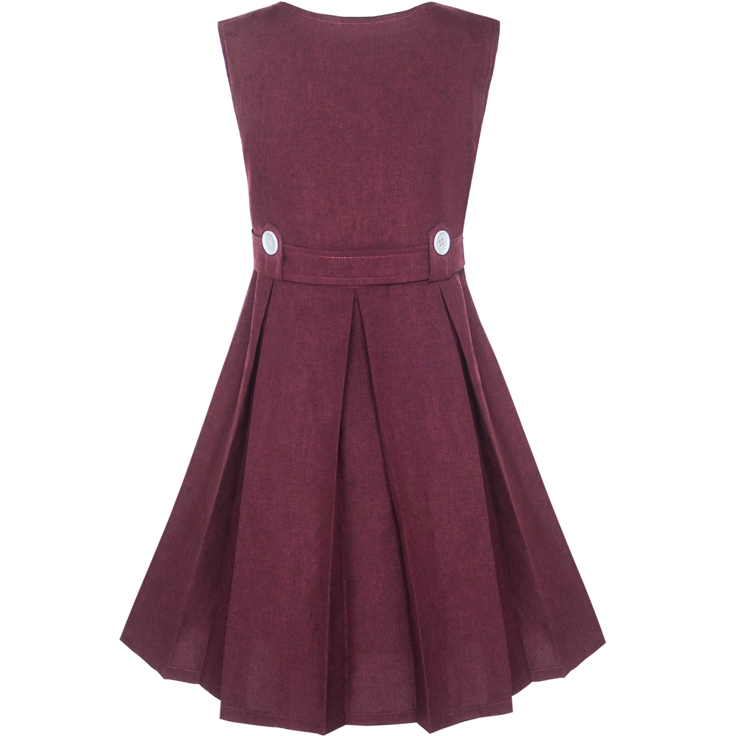 Girls Dress Khaki Button Back School Pleated Hem Size 6-14 Years