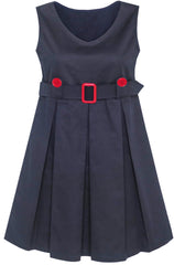 Girls Dress Khaki Button Back School Pleated Hem Size 6-14 Years