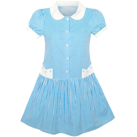 Girls Dress Dot Square Collar Lace Trim Puffy Skirt Bud Short Sleeve Size 4-12 Years