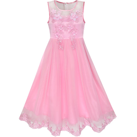 Flower Girls Dress Illusion Yoke Pageant Coffe Wedding Party Size 6-14 Years