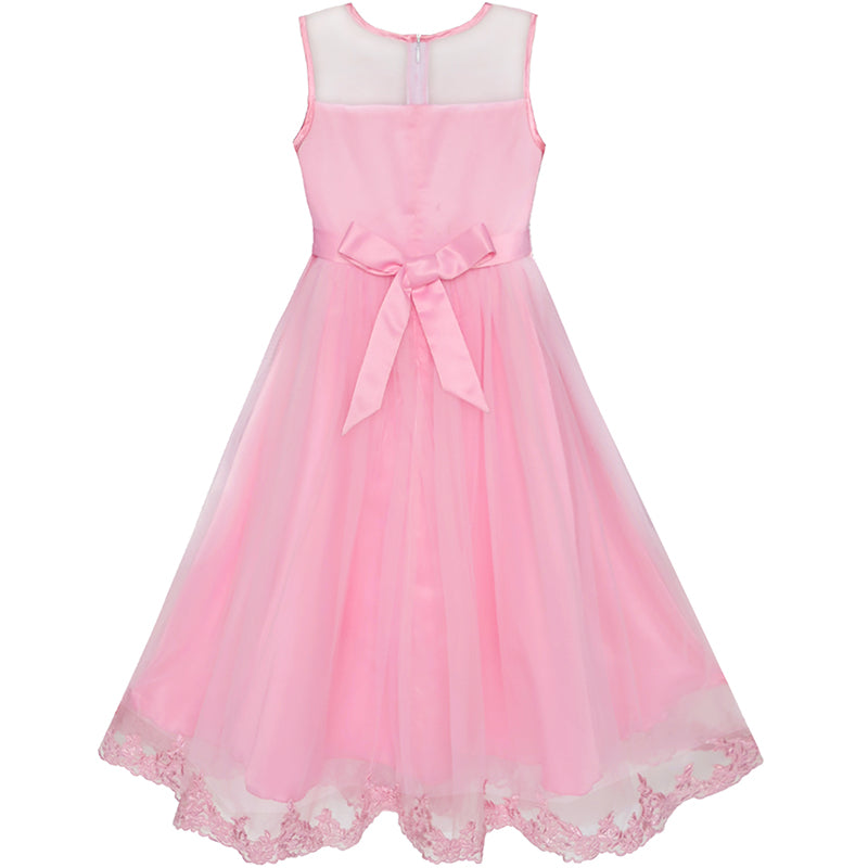 Flower Girls Dress Illusion Yoke Pageant Coffe Wedding Party Size 6-14 Years