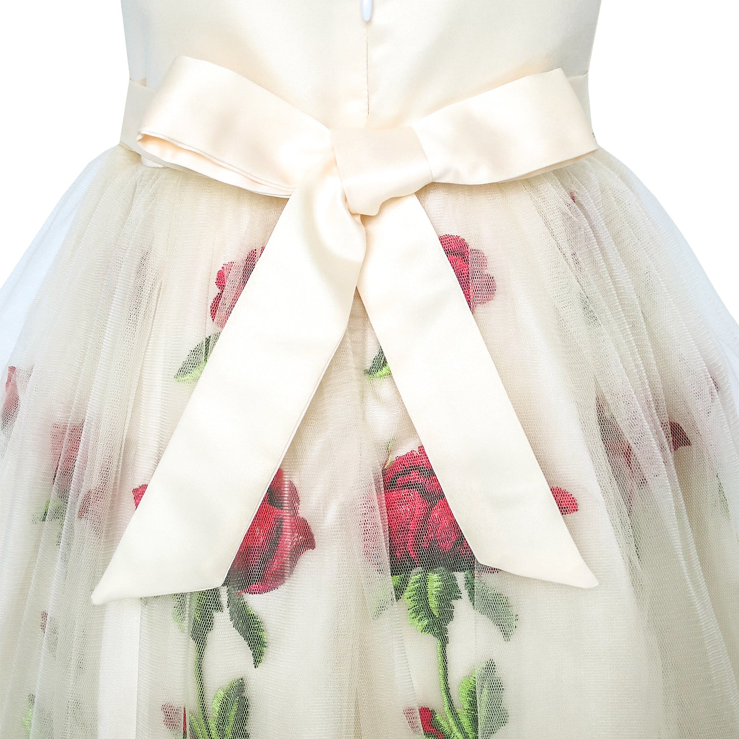 Girls Dress Rose Flower Embroidery Heart Shape Back Wedding Size 6-14 Years