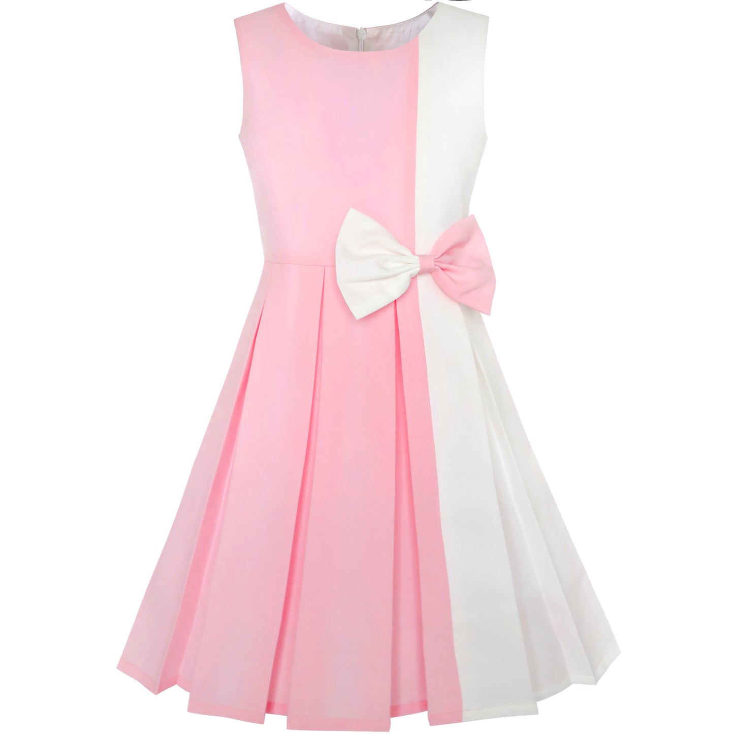 Girls Dress Color Block Contrast Bow Tie Everyday Party Size 4-14 Years