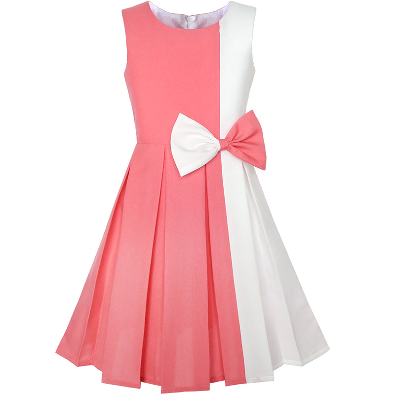 Girls Dress Color Block Contrast Bow Tie Everyday Party Size 4-14 Years