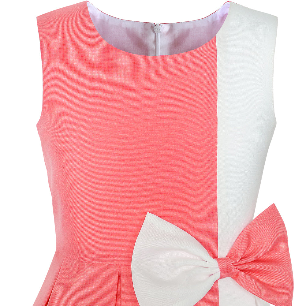 Girls Dress Color Block Contrast Bow Tie Everyday Party Size 4-14 Years