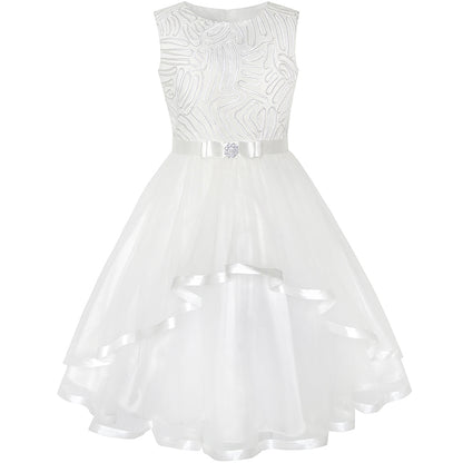 Sunny Fashion Girls Sparkle Wave Hem Tiered Tulle Party Dress