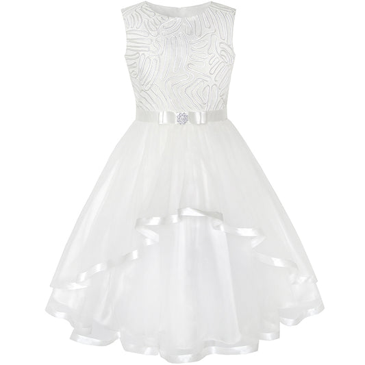 Sunny Fashion Girls Sparkle Wave Hem Tiered Tulle Party Dress