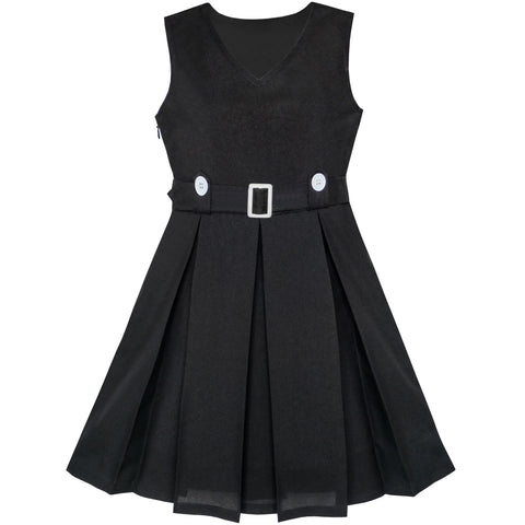 Girls Dress Khaki Button Back School Pleated Hem Size 6-14 Years