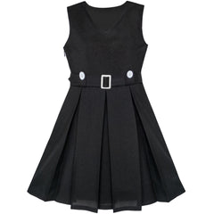 Girls Dress Khaki Button Back School Pleated Hem Size 6-14 Years