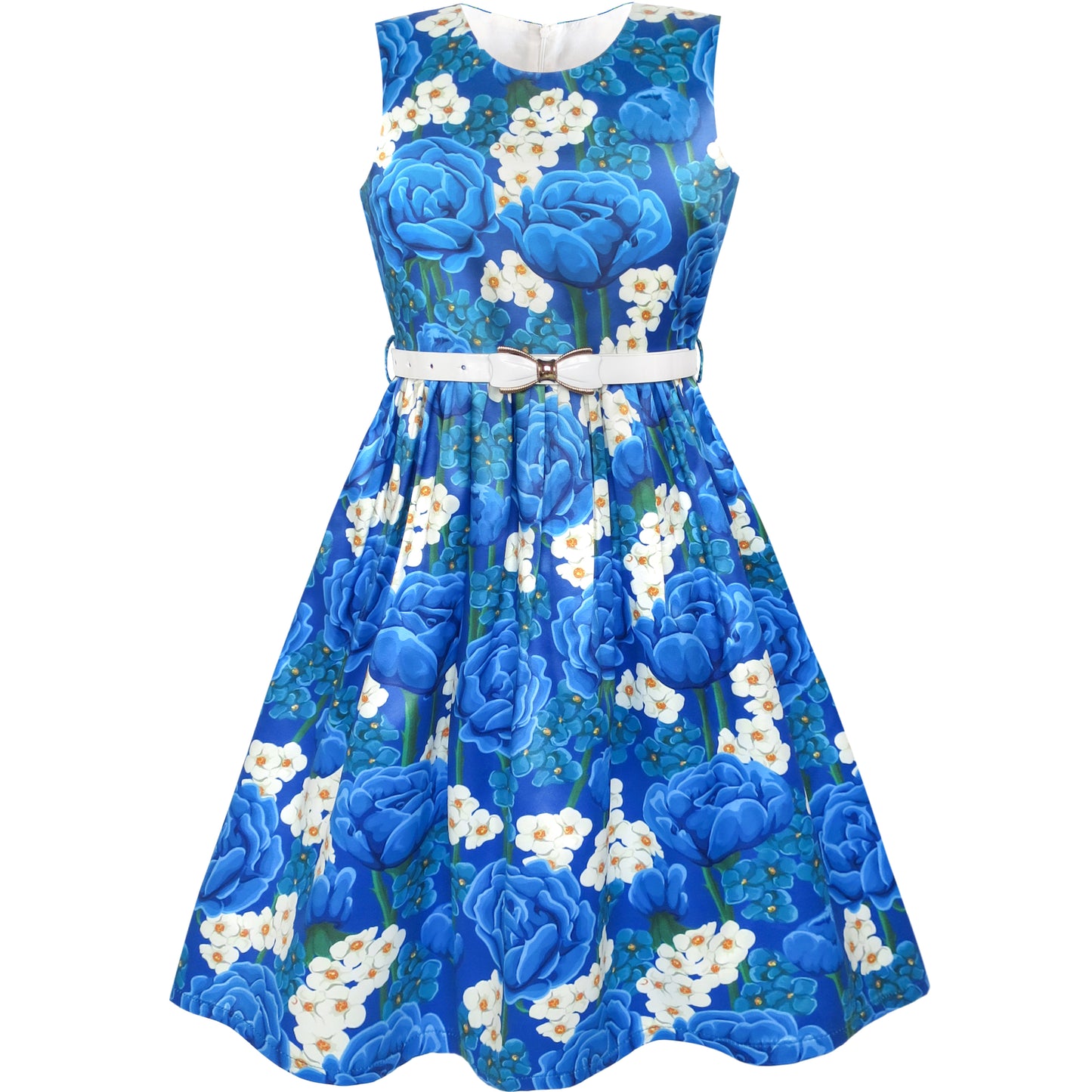 Girls Dress Navy Flower Belt Vintage Party Size 4-14 Years