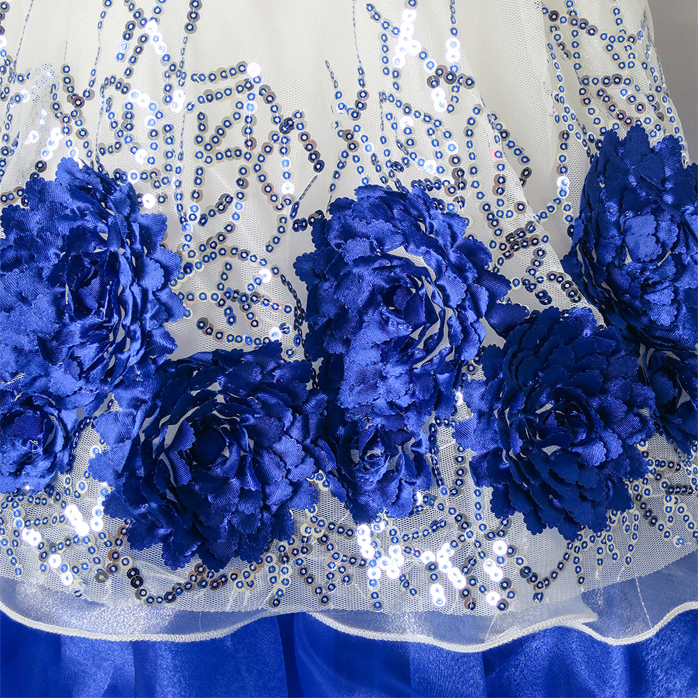 Flower Girls Dress Sequin Dimensional Flowers Bow Tie Pageant Size 7-14 Years
