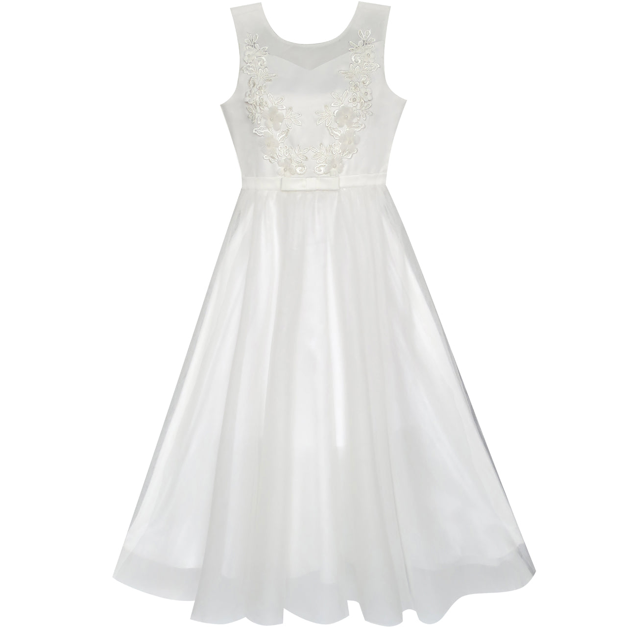 Flower Girls Dress Lace Hem Wedding First Communion Size 6-14 Years