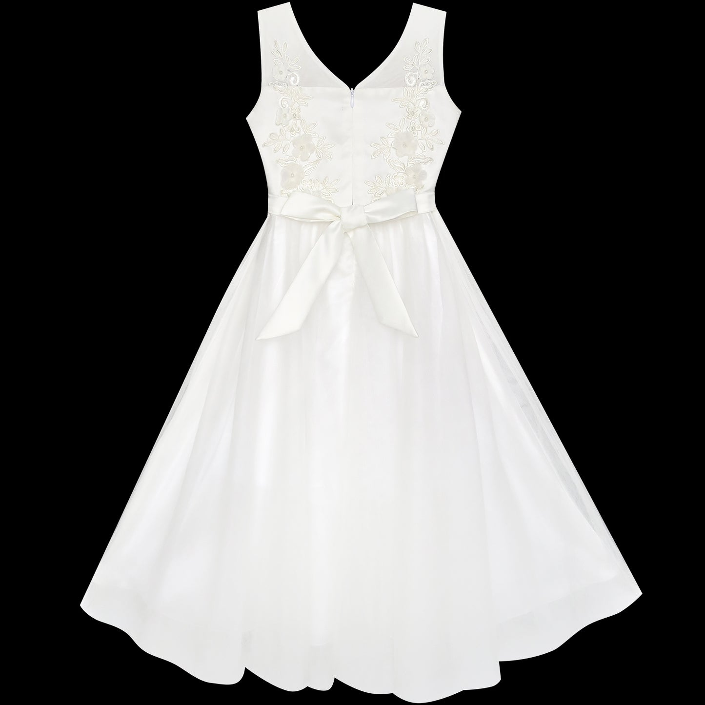 Flower Girls Dress Lace Hem Wedding First Communion Size 6-14 Years