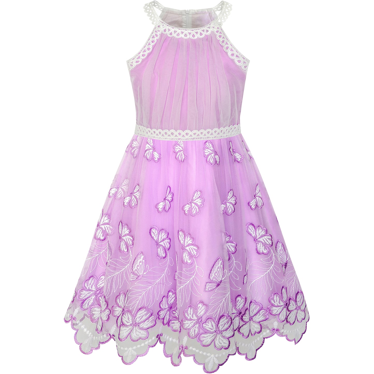 Girls Dress Butterfly Embroidered Halter Dress Party Size 5-12 Years