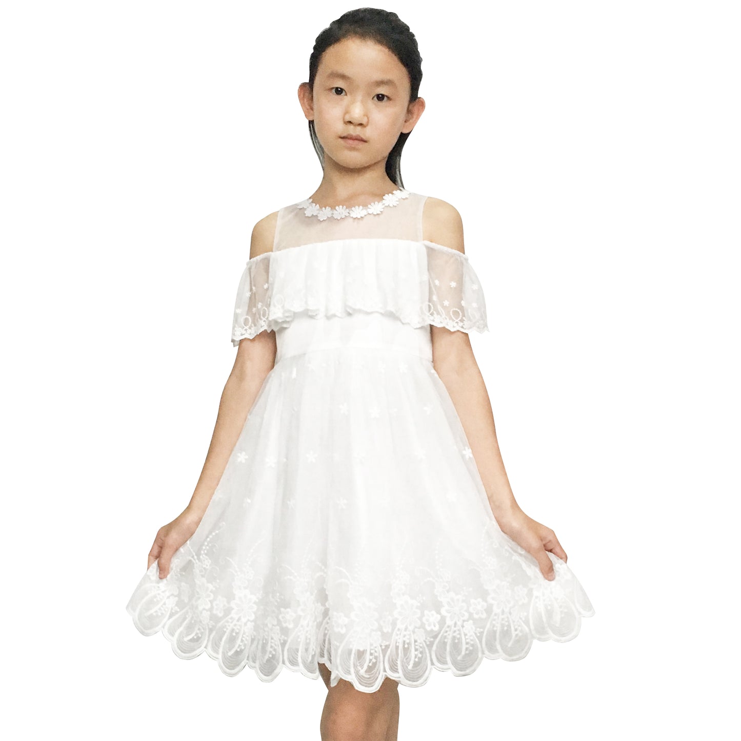 Girls Dress Off Shoulder Hi-low Skirt Bridesmaid Size 4-14 Years