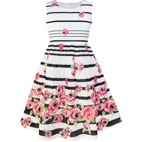 Girls Dress Rose Flower Double Bow Tie Party Size 4-12 Years