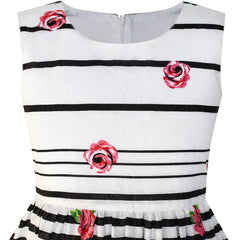 Girls Dress Rose Flower Double Bow Tie Party Size 4-12 Years