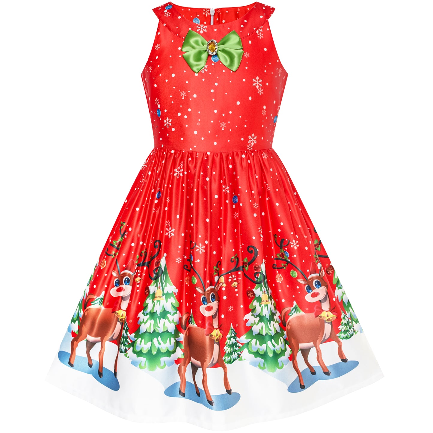 Sunny Fashion Girls Christmas Reindeer Bow A-Line Dress
