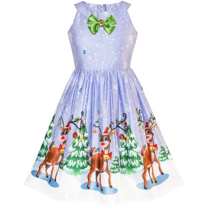 Sunny Fashion Girls Christmas Reindeer Bow A-Line Dress