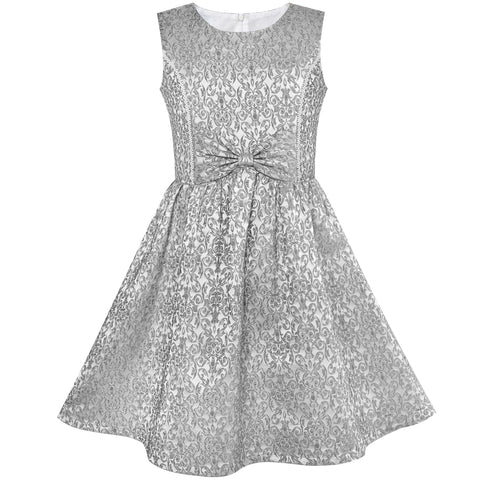 Girls Dress Bow Tie Jacquard Fit And Flare Princess Size 3-12 Years