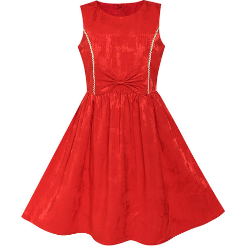 Girls Dress Bow Tie Jacquard Fit And Flare Princess Size 3-12 Years