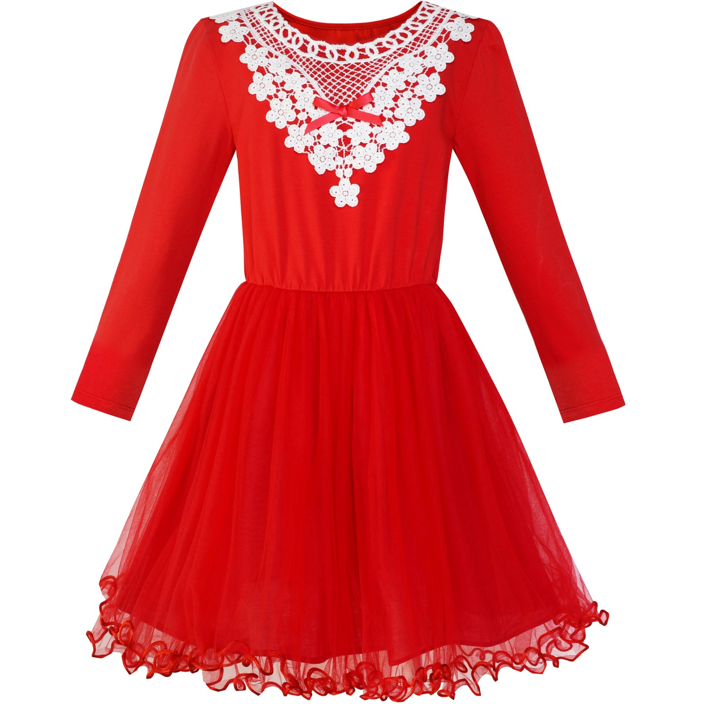 Girls Dress Long Sleeve Lace 2-in-1 Princess Tutu Size 4-12 Years