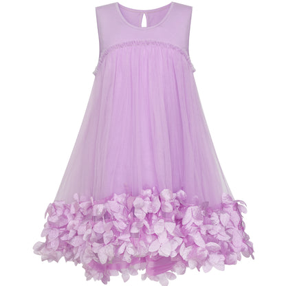 Sunny Fashion Girls Pink 3D Floral Tulle Dress with Crossbody Flower Bag