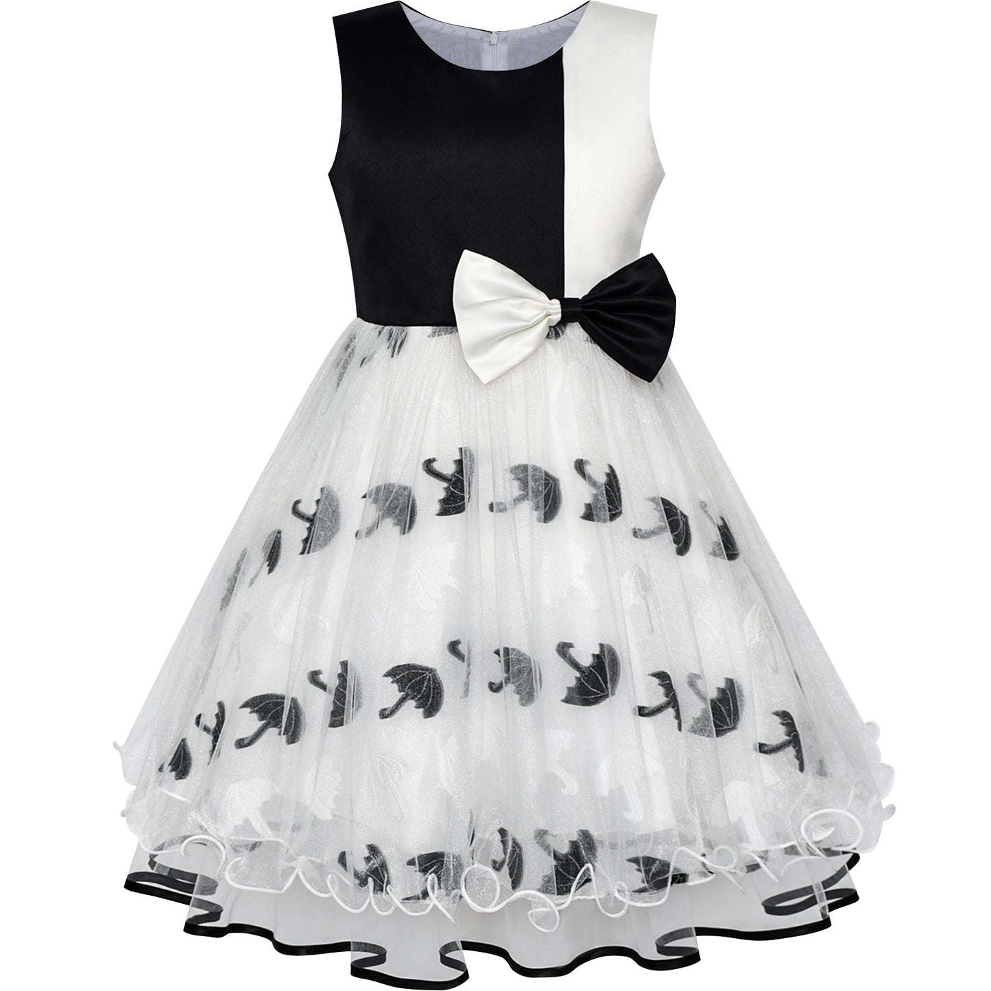 Girls Dress Bow Tie Color Contrast Size 4-12 Years