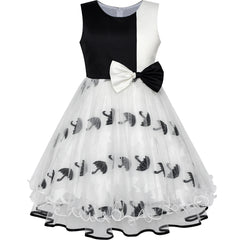 Girls Dress Bow Tie Color Contrast Size 4-12 Years
