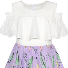 Girls Dress Chiffon Butterfly Ruffle Cold Shoulder Size 4-14 Years