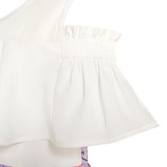 Girls Dress Chiffon Butterfly Ruffle Cold Shoulder Size 4-14 Years