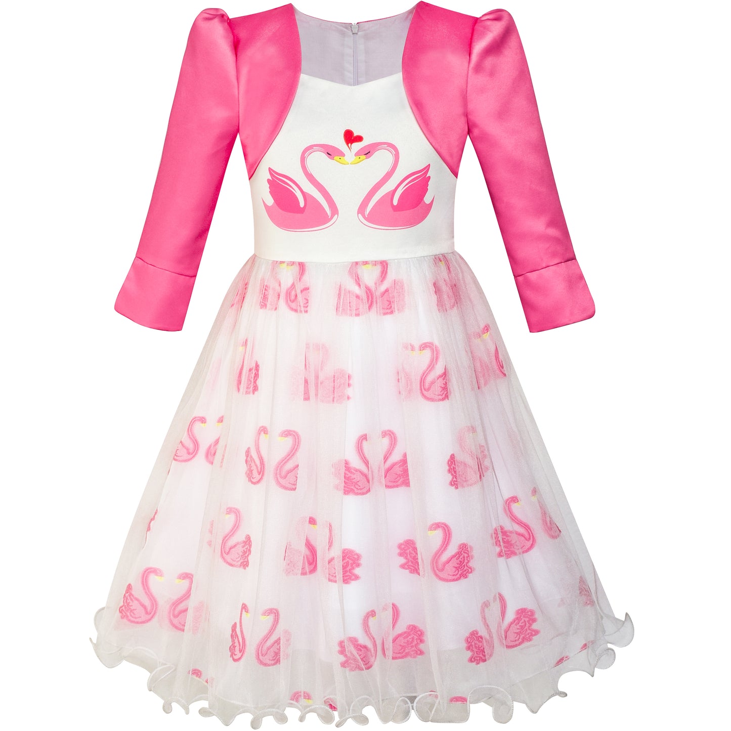 Girls Dress 2-in-1 Bolero Elegant Swan Party Dress Size 4-10 Years