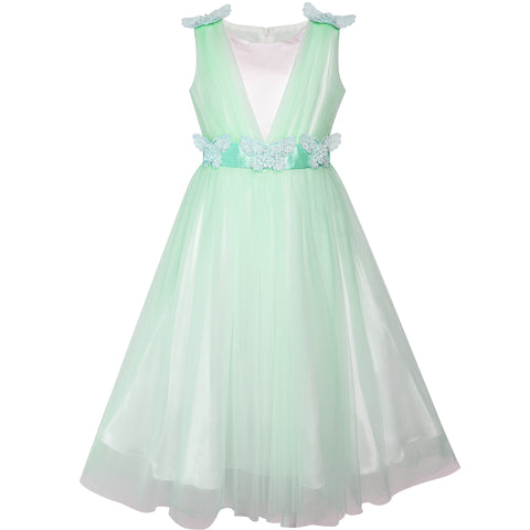 Flower Girls Dress Peach Ruffle Butterfly Wedding Bridesmaid Size 6-14 Years