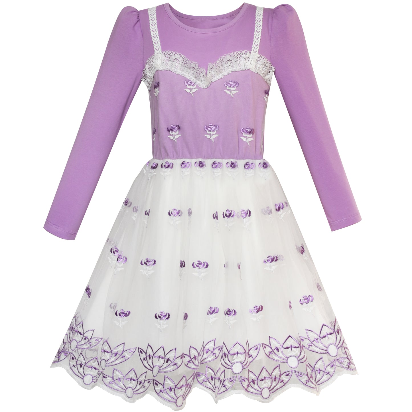 Girls Dress Long Sleeve Lace 2-in-1 Princess Tutu Size 4-12 Years