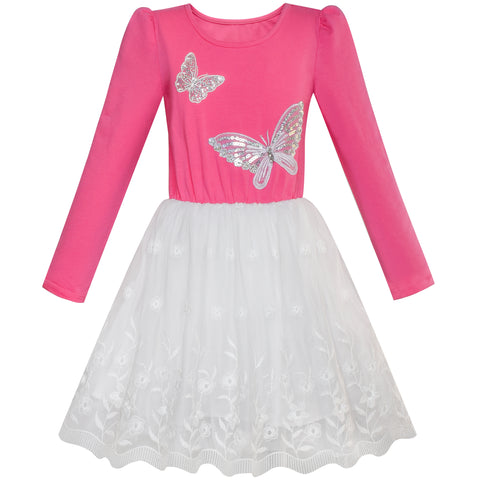 Girls Dress Long Sleeve Lace 2-in-1 Princess Tutu Size 4-12 Years