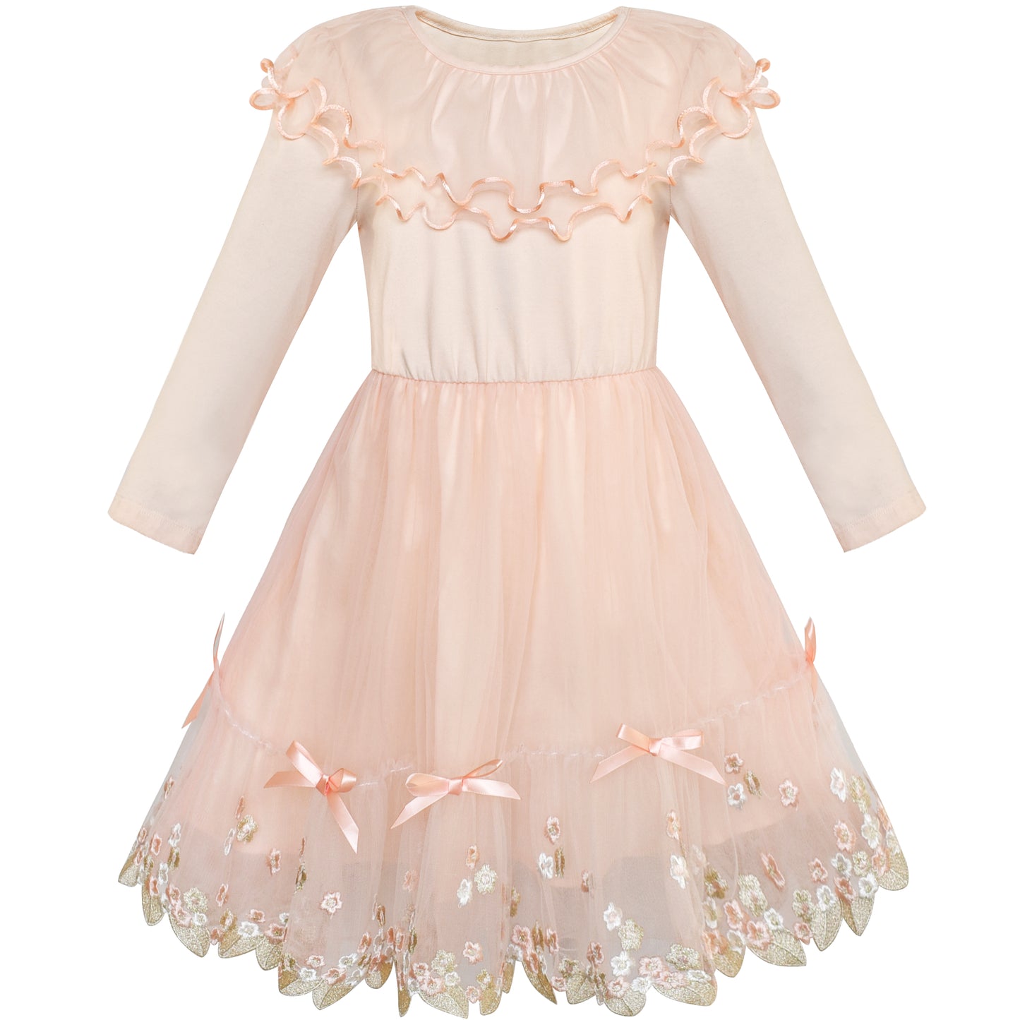 Girls Dress Long Sleeve Lace 2-in-1 Princess Tutu Size 4-12 Years