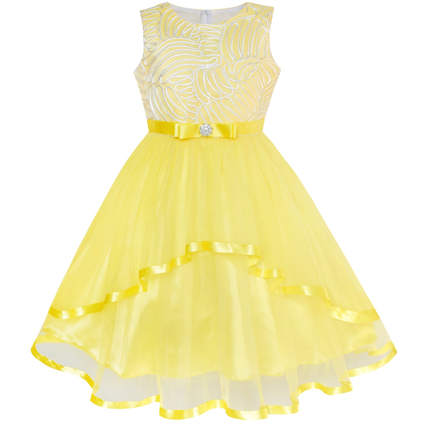 Sunny Fashion Girls Elegant Wave Hem Tulle Party Dress