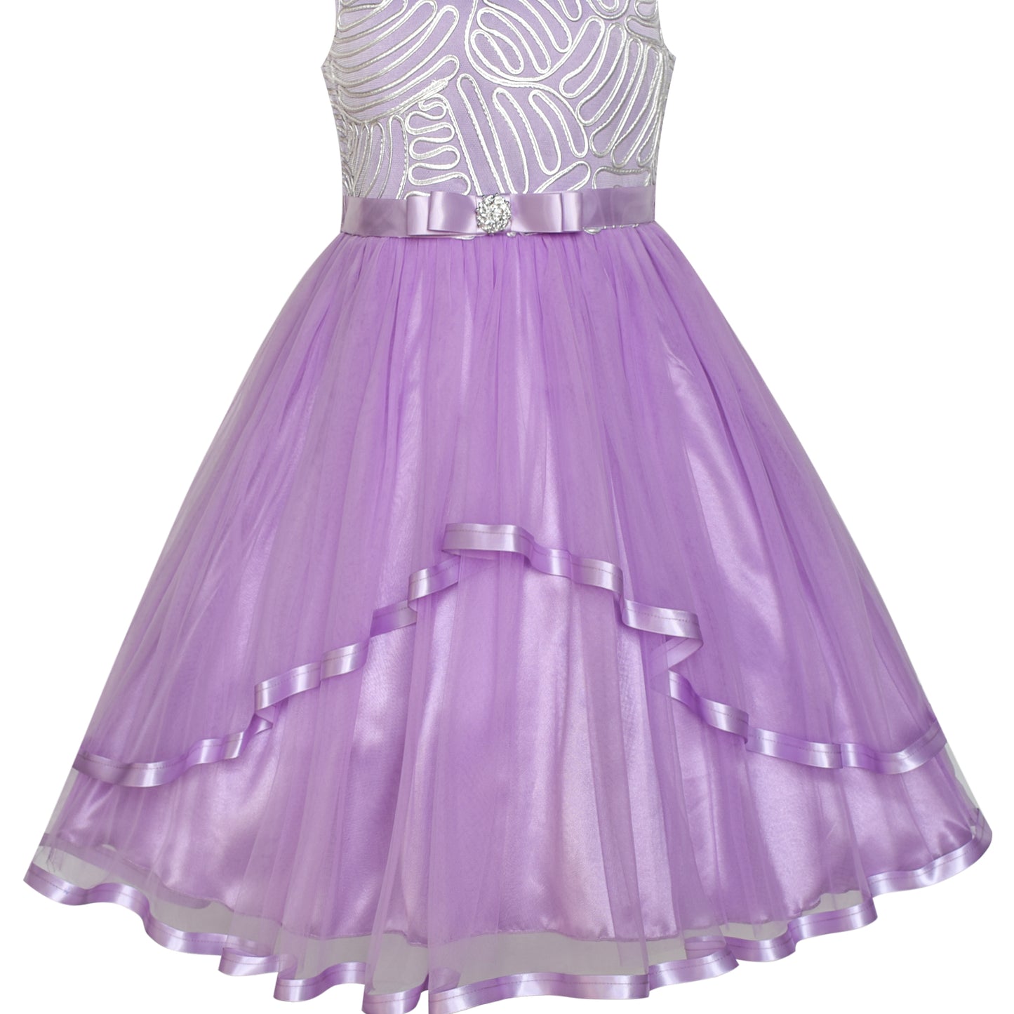 Sunny Fashion Girls Elegant Wave Hem Tulle Party Dress