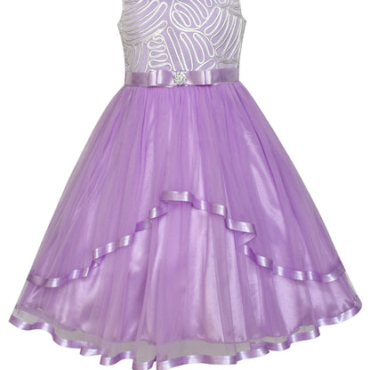 Sunny Fashion Girls Elegant Wave Hem Tulle Party Dress