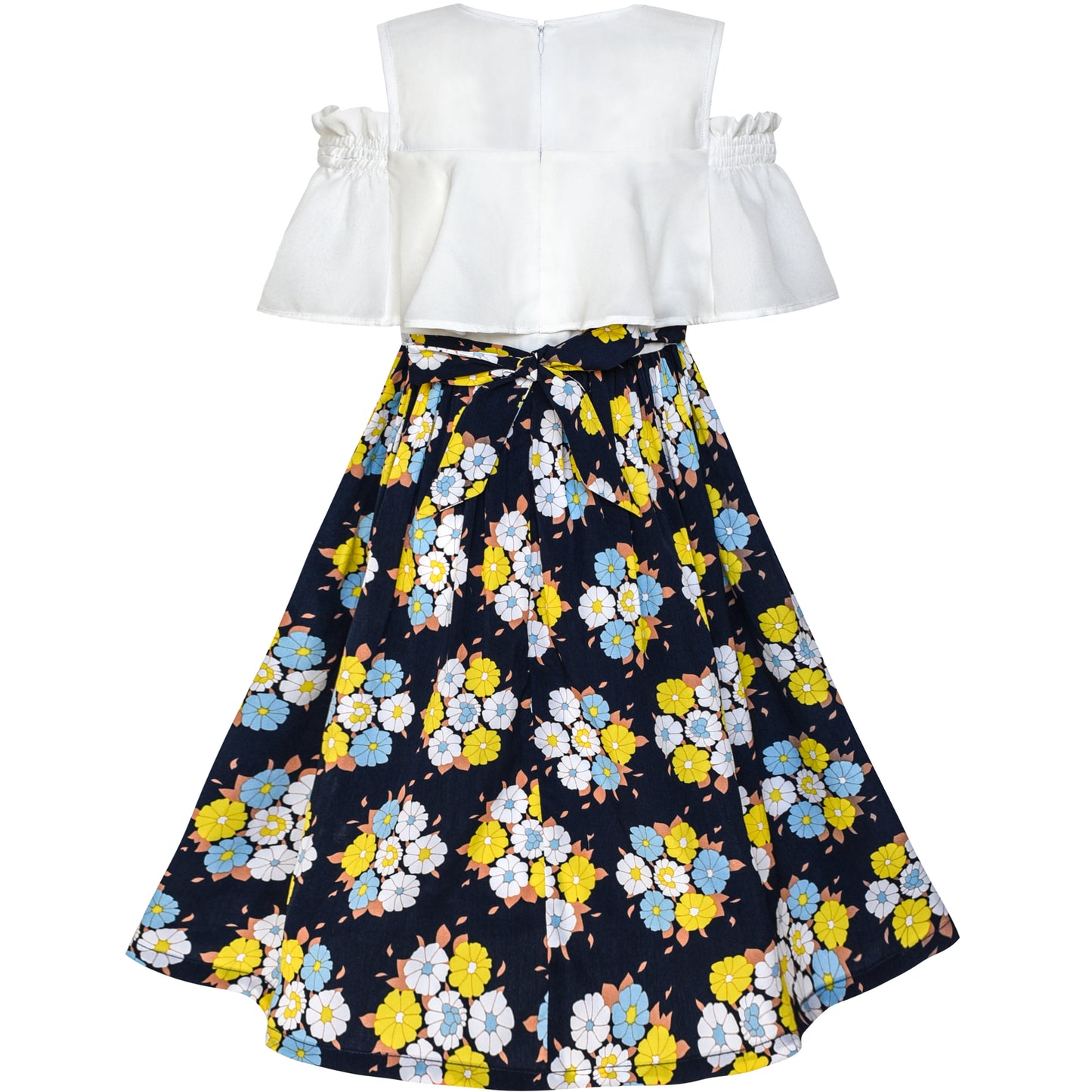 Girls Dress Chiffon Butterfly Ruffle Cold Shoulder Size 4-14 Years