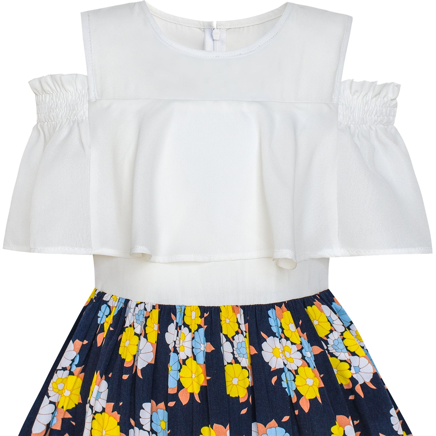 Girls Dress Chiffon Butterfly Ruffle Cold Shoulder Size 4-14 Years