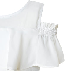 Girls Dress Chiffon Butterfly Ruffle Cold Shoulder Size 4-14 Years